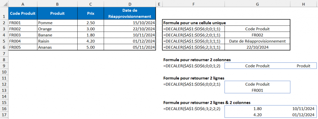 Trèfle Applications - Astuces Excel - Décaler - Exemple d'utilisation